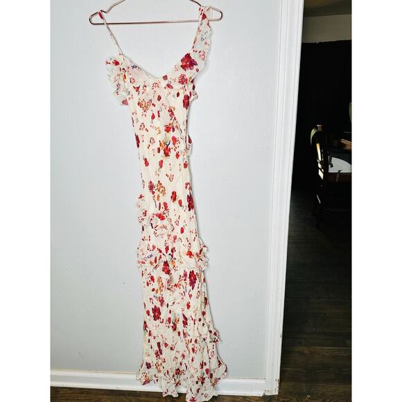LET ME BE White Pink Floral Sleeveless Ruffle Maxi Dress NWT Size 0P Petite - Picture 4 of 12